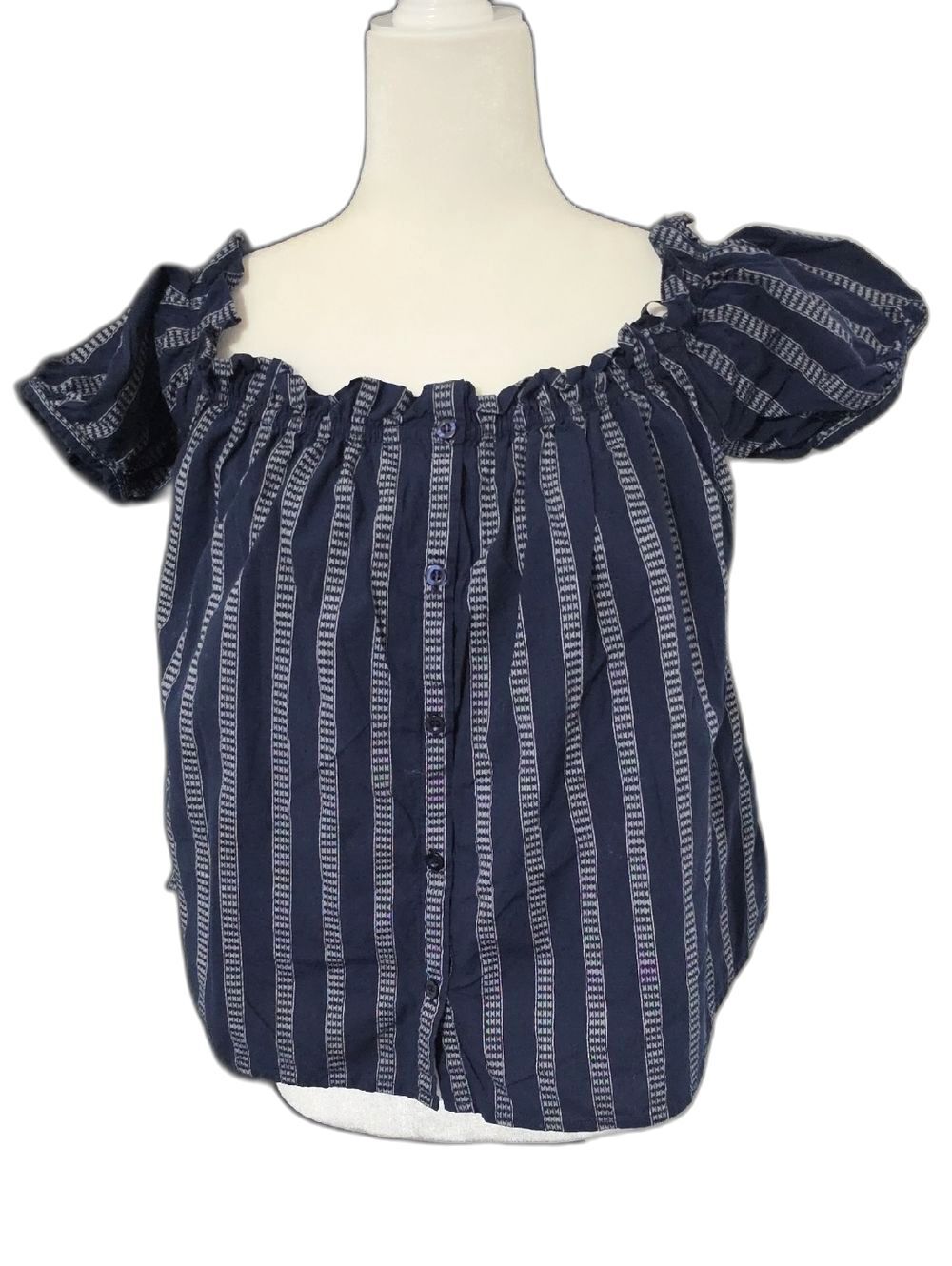 Navy Stripe Off-Shoulder Peasant Top 100% Cotton